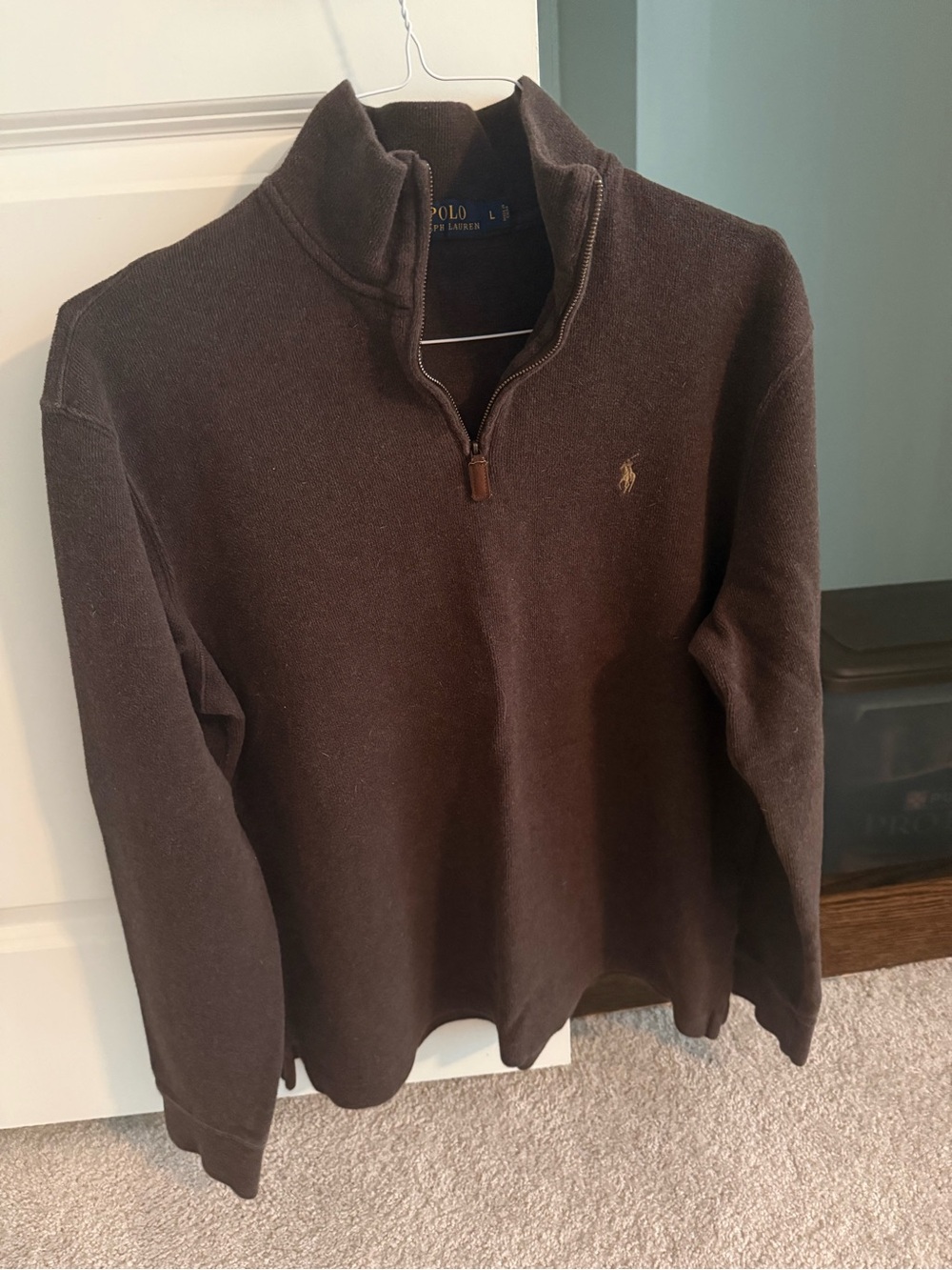 Polo Ralph Lauren Brown Quarter-Zip Sweater with Embroidered Pony